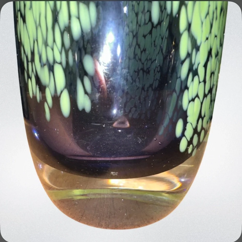 Teleflora Gift Hand Blown Mottled Green And Purple Glass‎ Vase Excellent